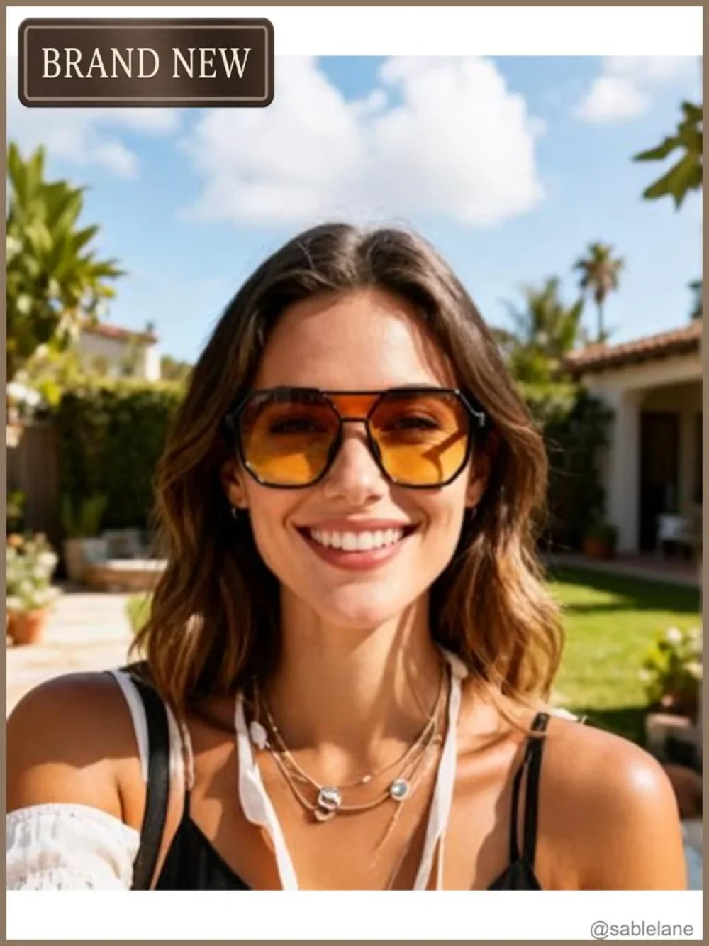 Oversized Aviator Sunglasses Women Men Retro Square Frame UV400 Protection
